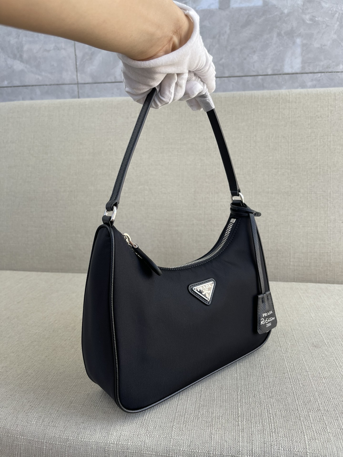 PRADA Re-Edition 2005 Re-Nylon and Saffiano mini bag Black/Silver Hardware