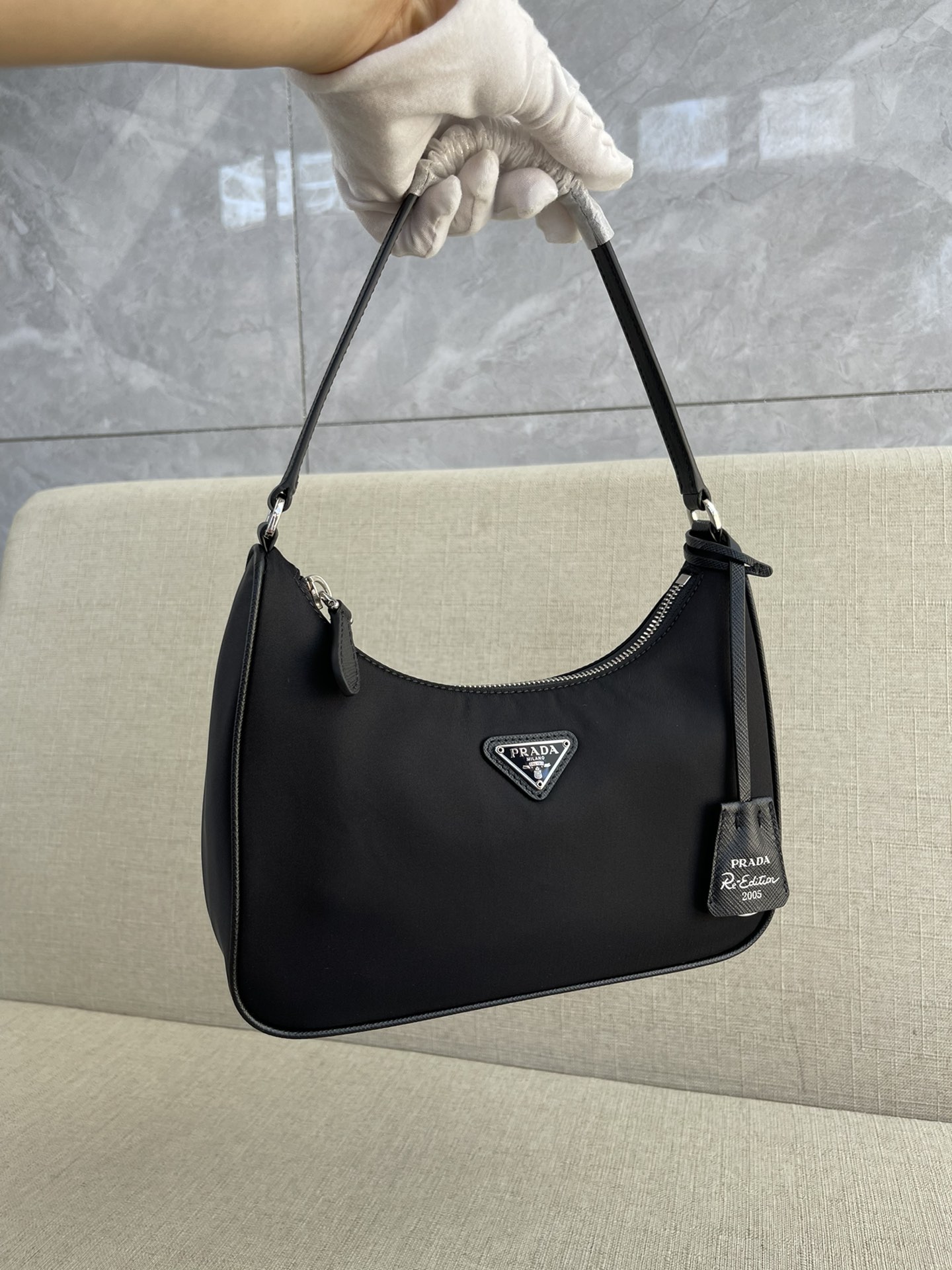 PRADA Re-Edition 2005 Re-Nylon and Saffiano mini bag Black/Silver Hardware