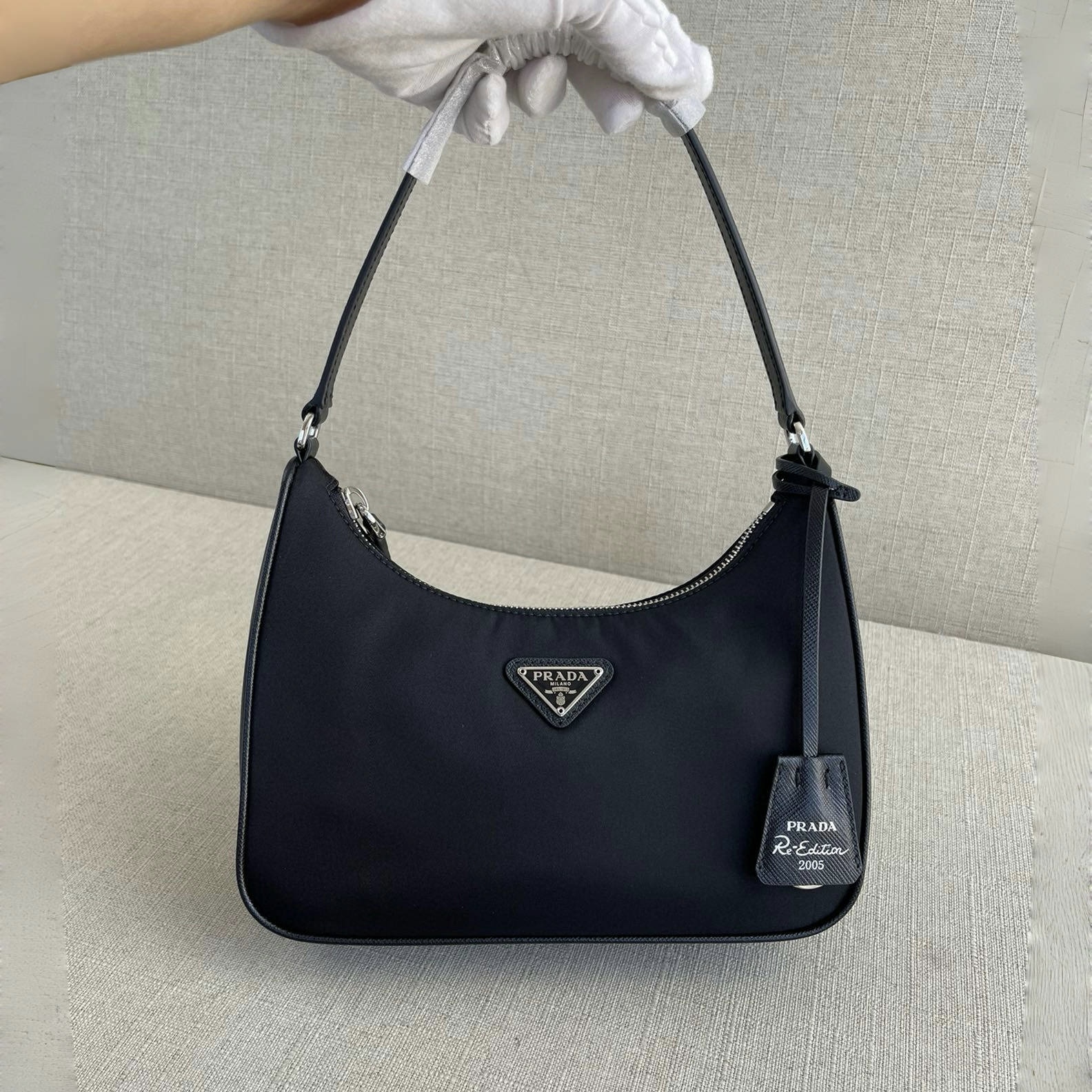 PRADA Re-Edition 2005 Re-Nylon and Saffiano mini bag Black/Silver Hardware