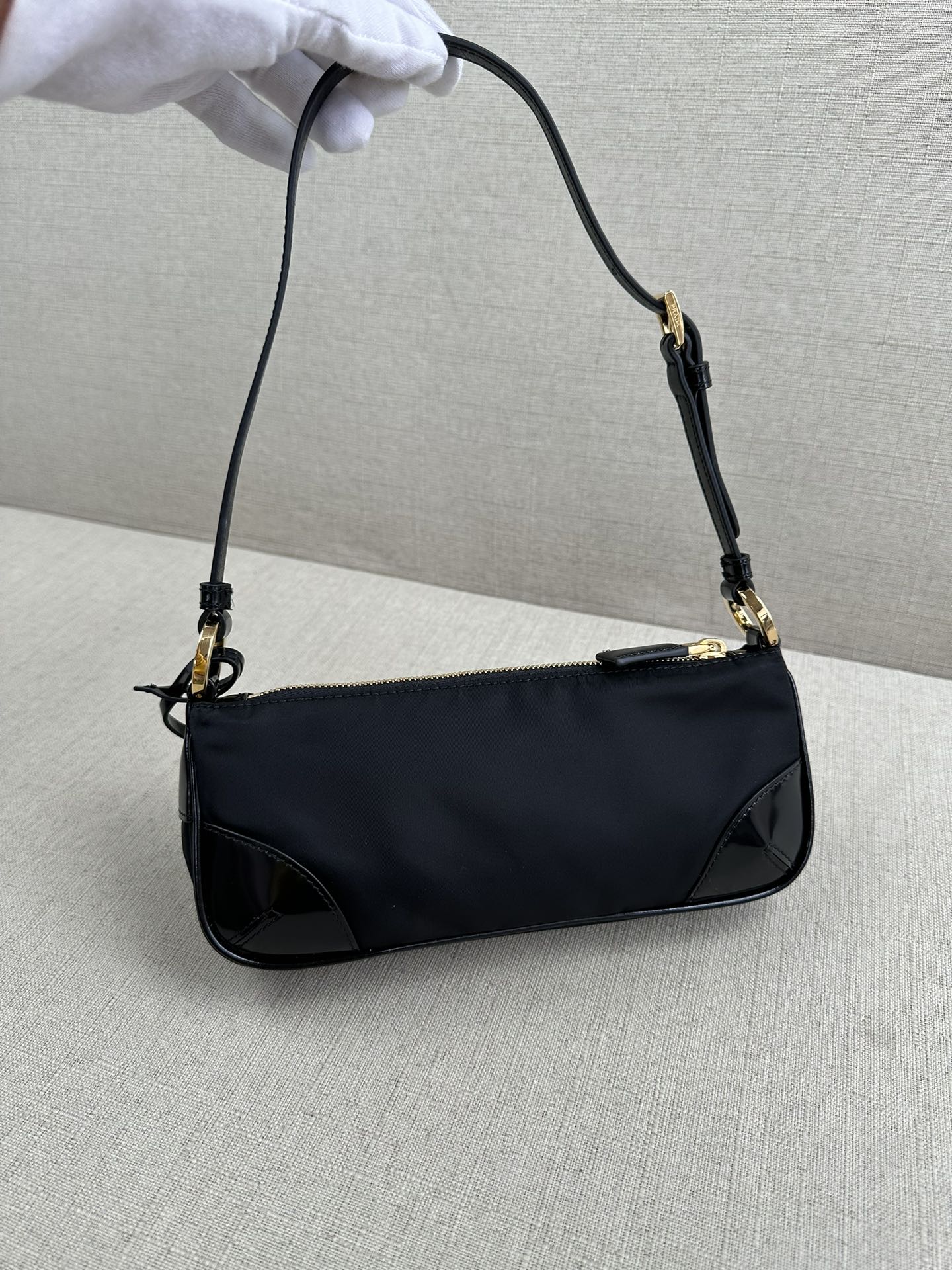 PRADA Re-Edition 2002 Re-Nylon and brushed leather shoulder bag Black/Gold Hardware