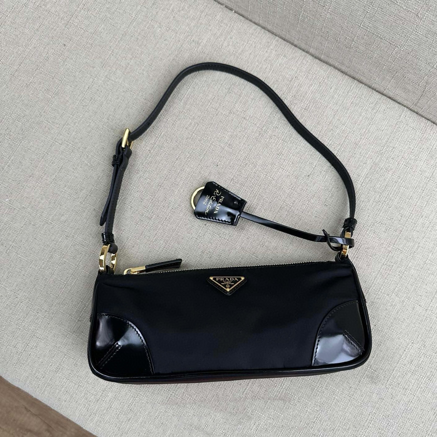 PRADA Re-Edition 2002 Re-Nylon and brushed leather shoulder bag Black/Gold Hardware