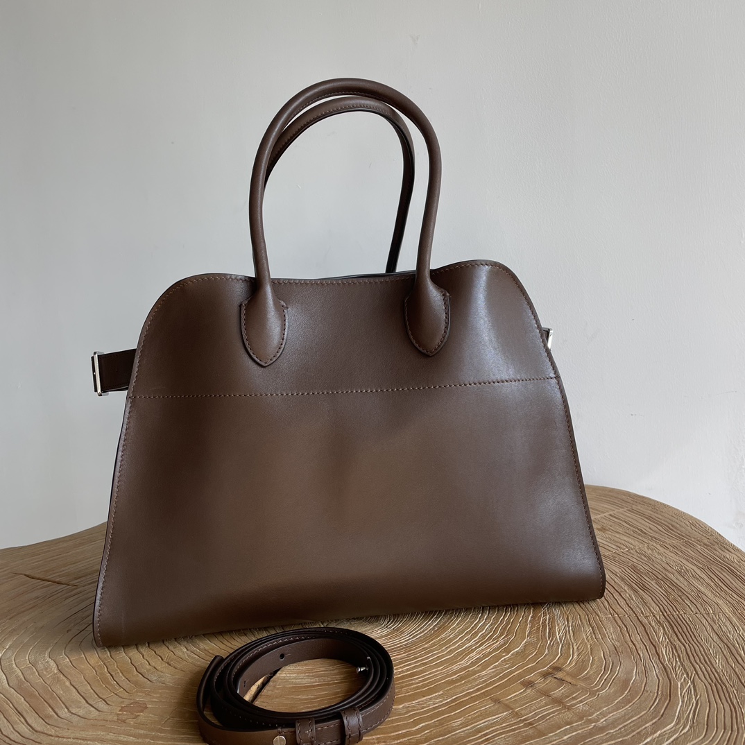 THE ROW Soft Margaux 15 Bag in Leather Brown/Silver Hardware