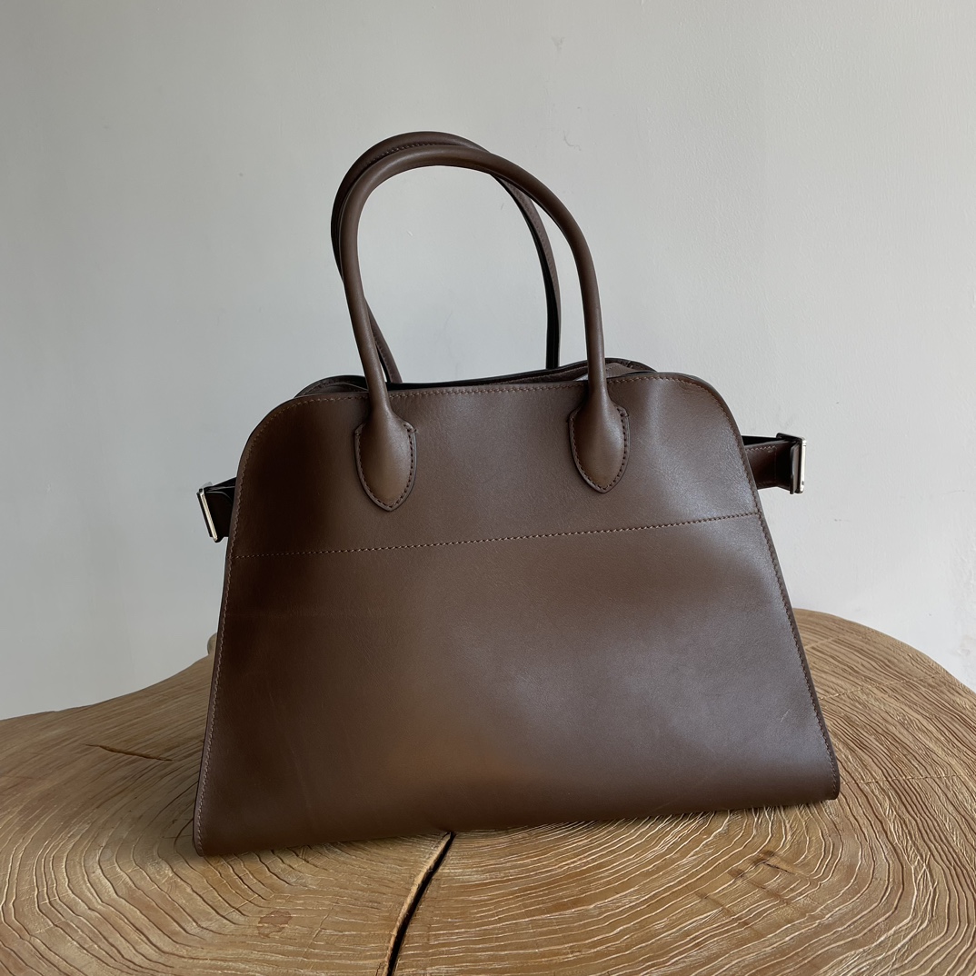 THE ROW Soft Margaux 15 Bag in Leather Brown/Silver Hardware