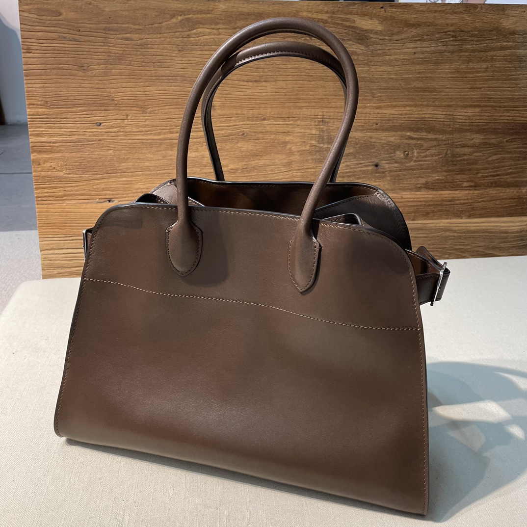 THE ROW Soft Margaux 15 Bag in Leather Brown/Silver Hardware