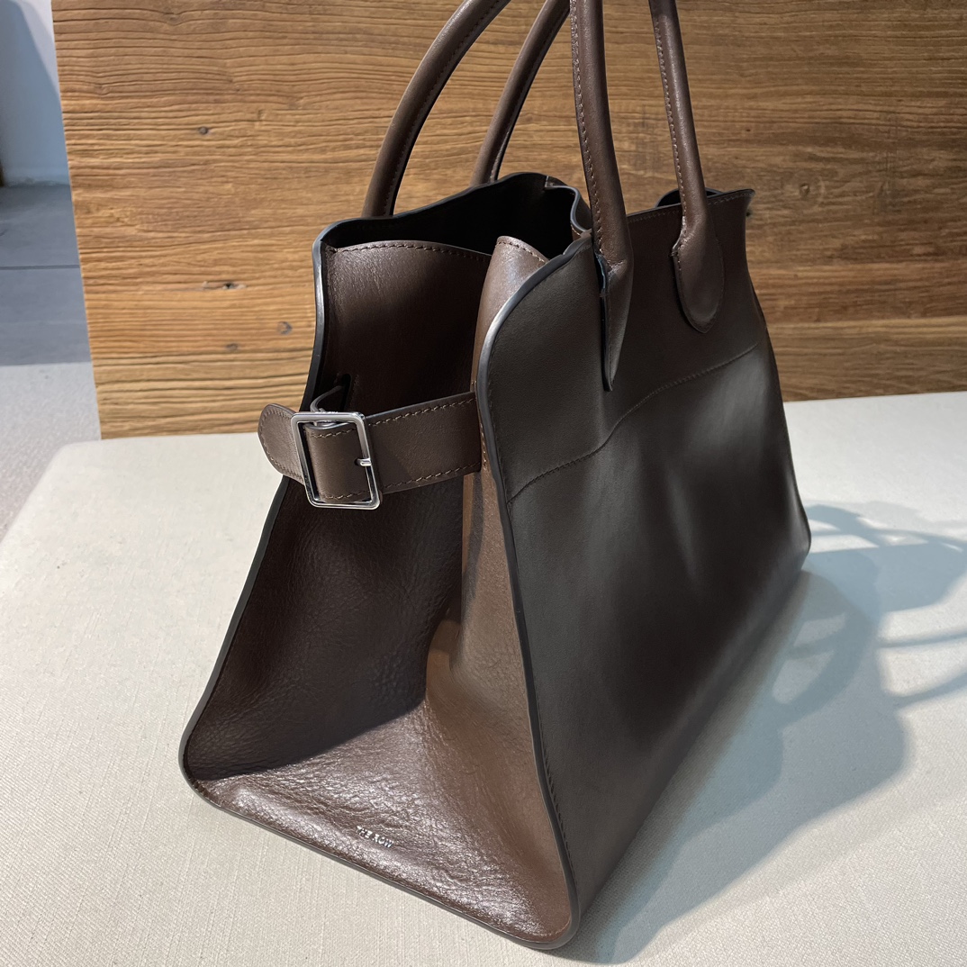 THE ROW Soft Margaux 15 Bag in Leather Brown/Silver Hardware