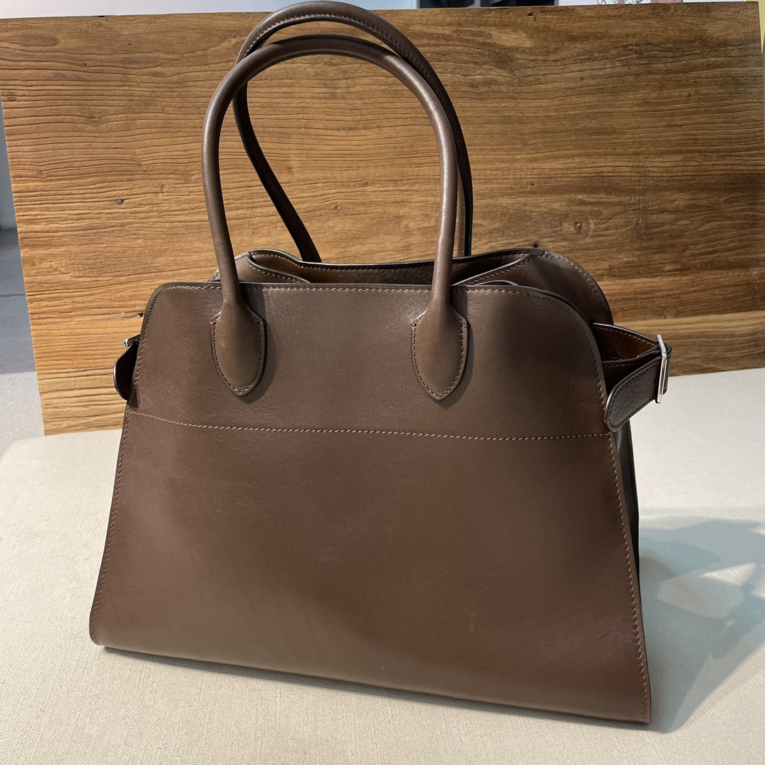 THE ROW Soft Margaux 15 Bag in Leather Brown/Silver Hardware