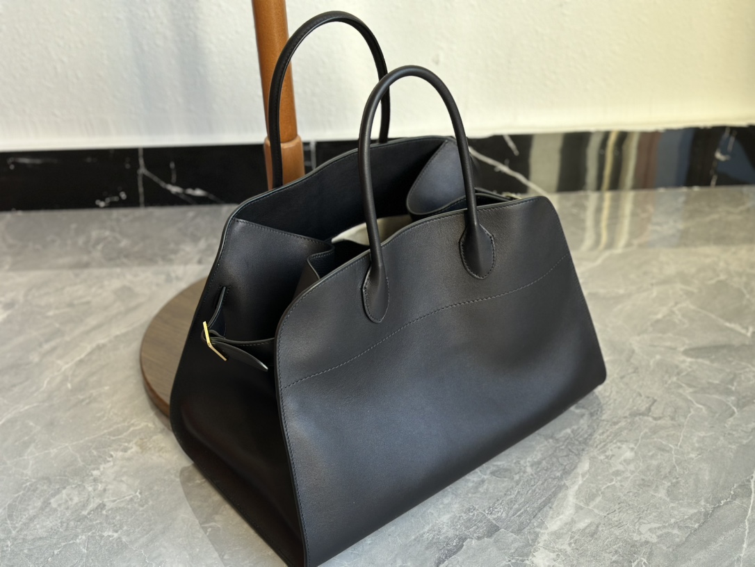 THE ROW Soft Margaux 15 Bag in Leather Black/Gold Hardware