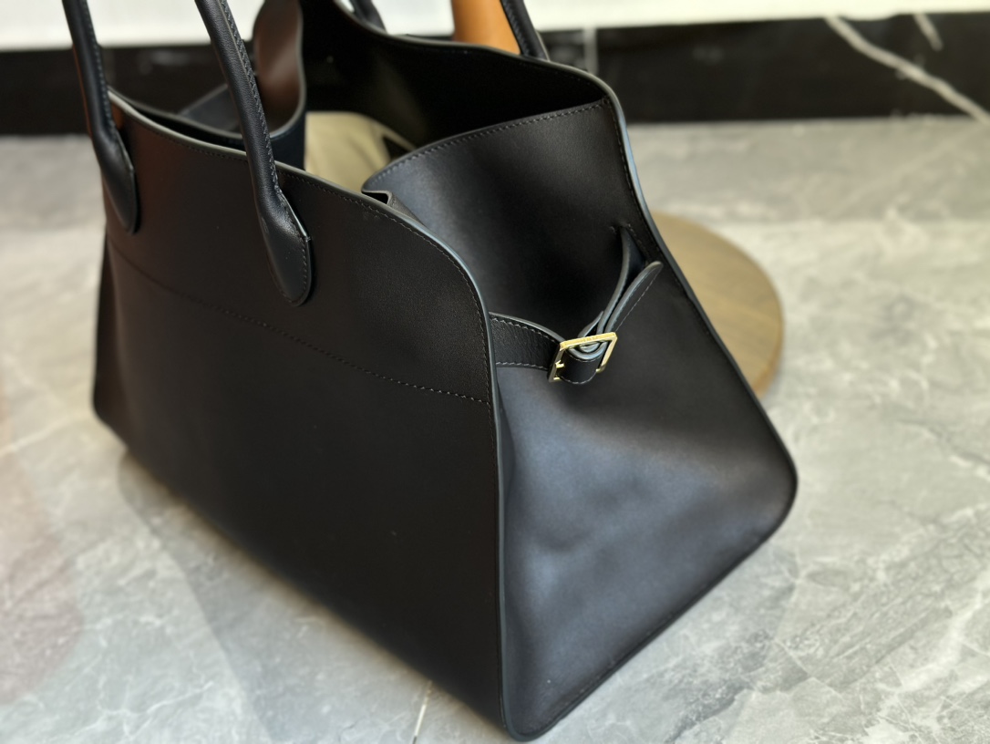 THE ROW Soft Margaux 15 Bag in Leather Black/Gold Hardware