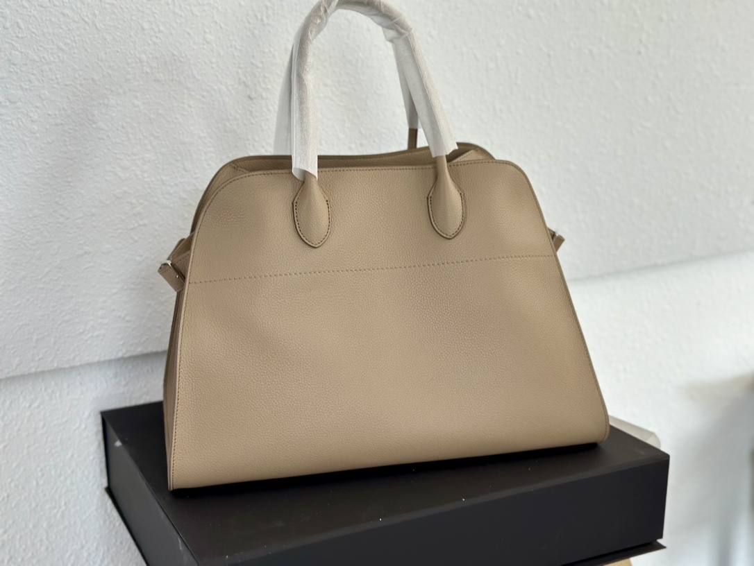 THE ROW Soft Margaux 15 Bag in Leather Dark Taupe/Silver Hardware