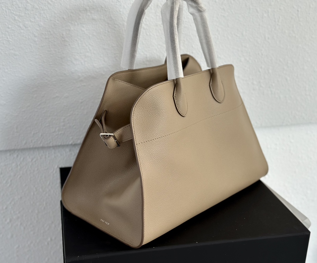 THE ROW Soft Margaux 15 Bag in Leather Dark Taupe/Silver Hardware