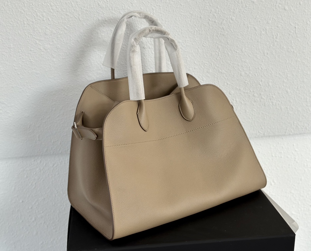 THE ROW Soft Margaux 15 Bag in Leather Dark Taupe/Silver Hardware