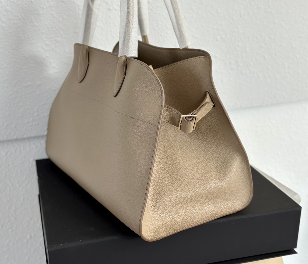 THE ROW Soft Margaux 15 Bag in Leather Dark Taupe/Silver Hardware