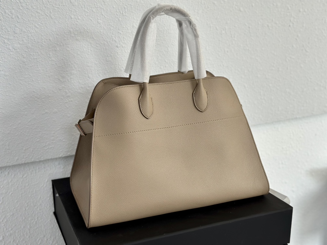 THE ROW Soft Margaux 15 Bag in Leather Dark Taupe/Silver Hardware