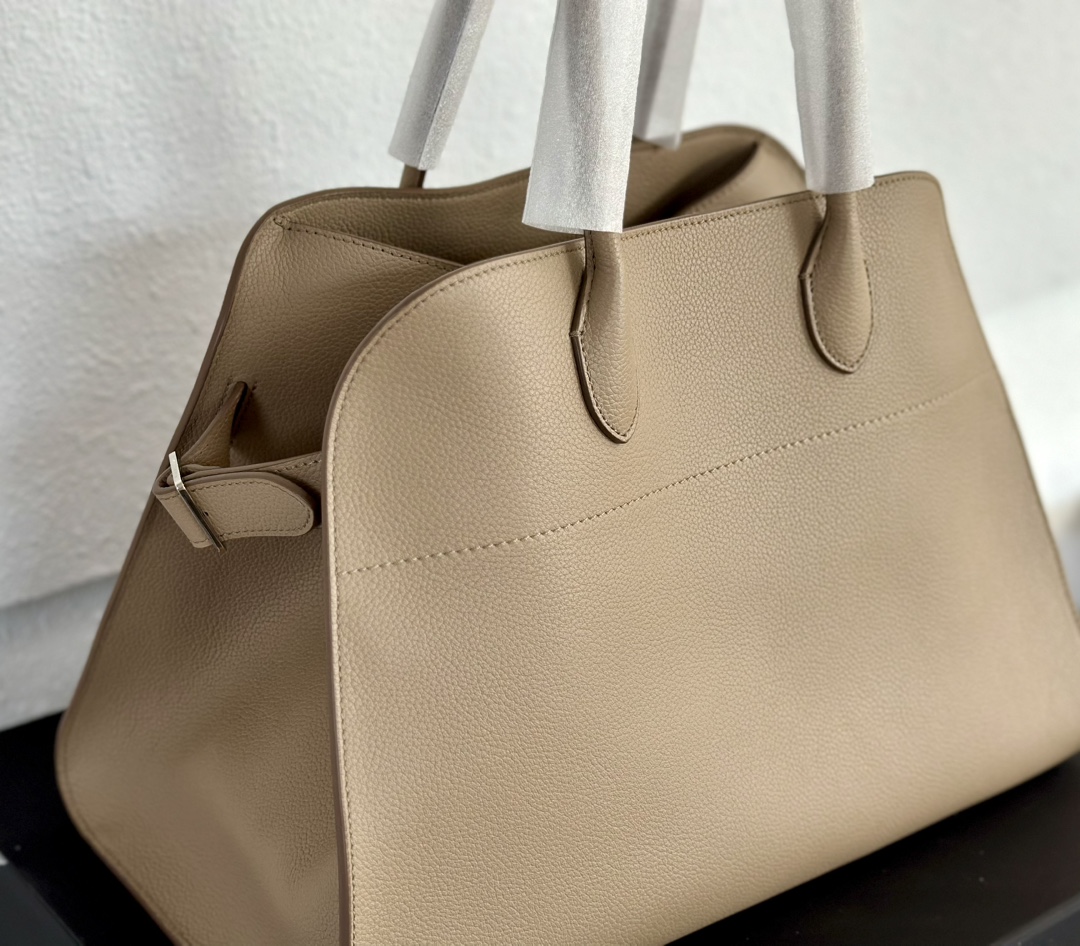 THE ROW Soft Margaux 15 Bag in Leather Dark Taupe/Silver Hardware