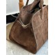 THE ROW Soft Margaux 15 Bag in Suede Mocha/Gold Hardware