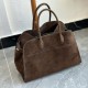 THE ROW Soft Margaux 15 Bag in Suede Mocha/Gold Hardware