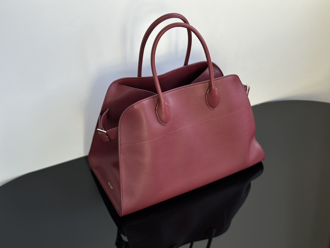 THE ROW Soft Margaux 15 Bag in Leather Burgundy/Silver Hardware