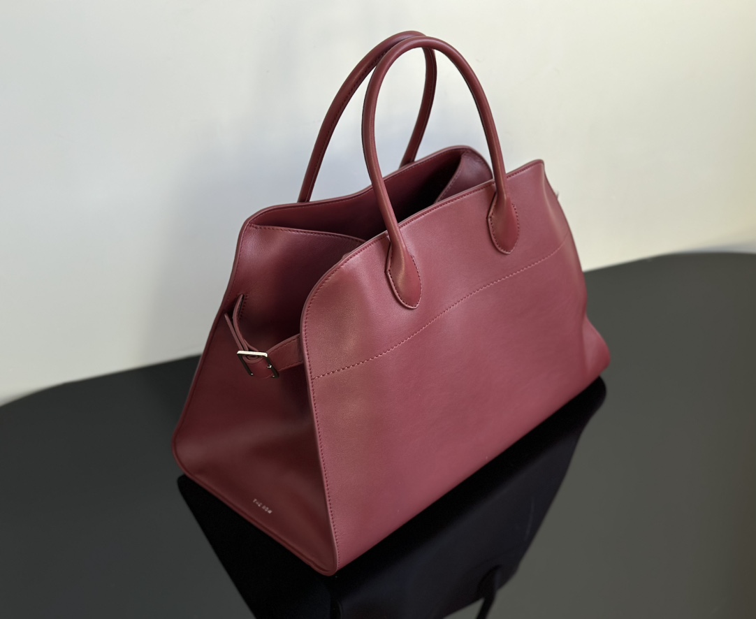 THE ROW Soft Margaux 15 Bag in Leather Burgundy/Silver Hardware