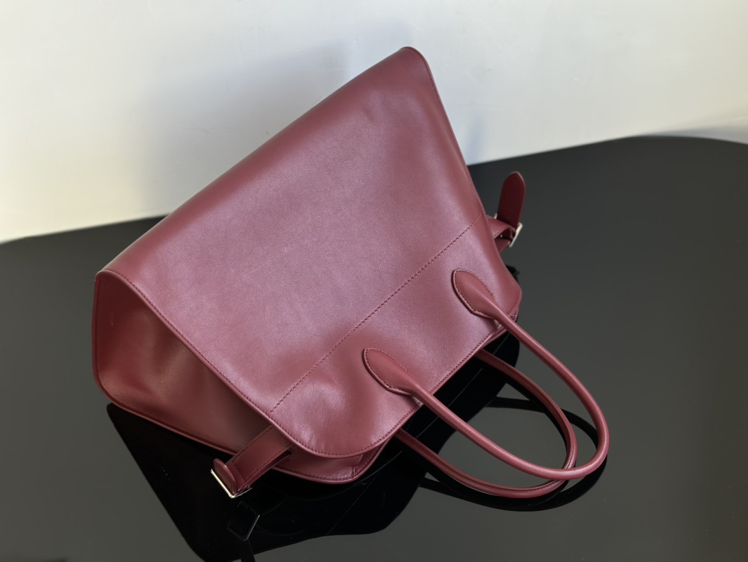 THE ROW Soft Margaux 15 Bag in Leather Burgundy/Silver Hardware