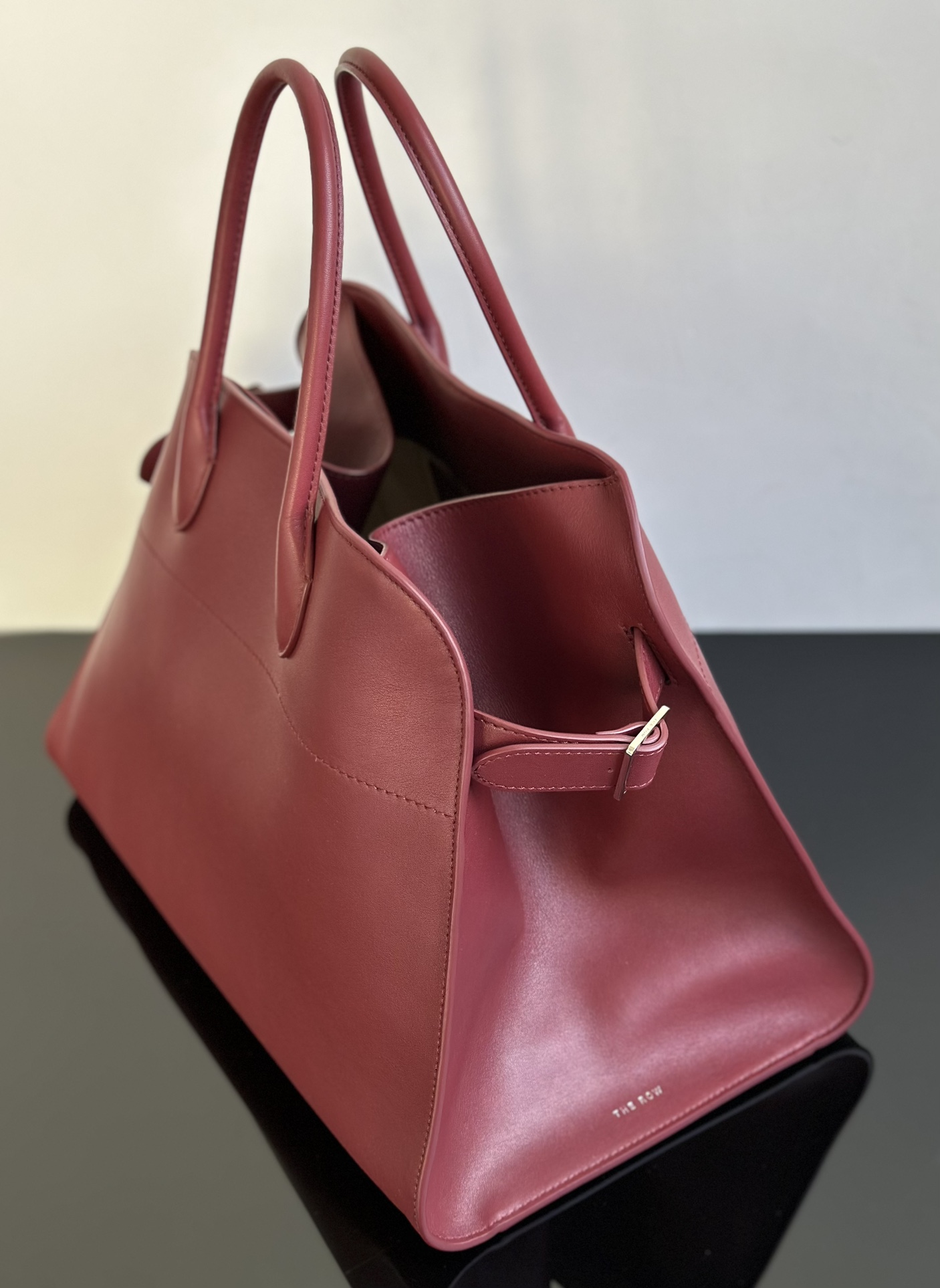 THE ROW Soft Margaux 15 Bag in Leather Burgundy/Silver Hardware