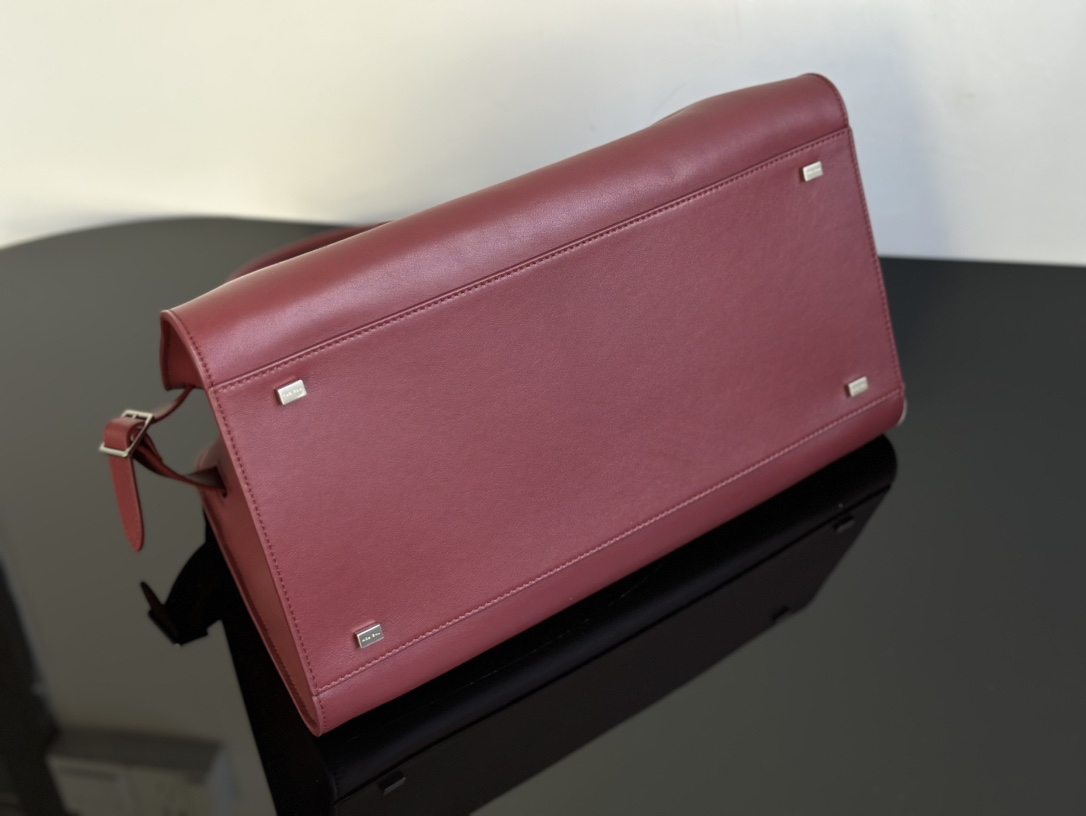 THE ROW Soft Margaux 15 Bag in Leather Burgundy/Silver Hardware