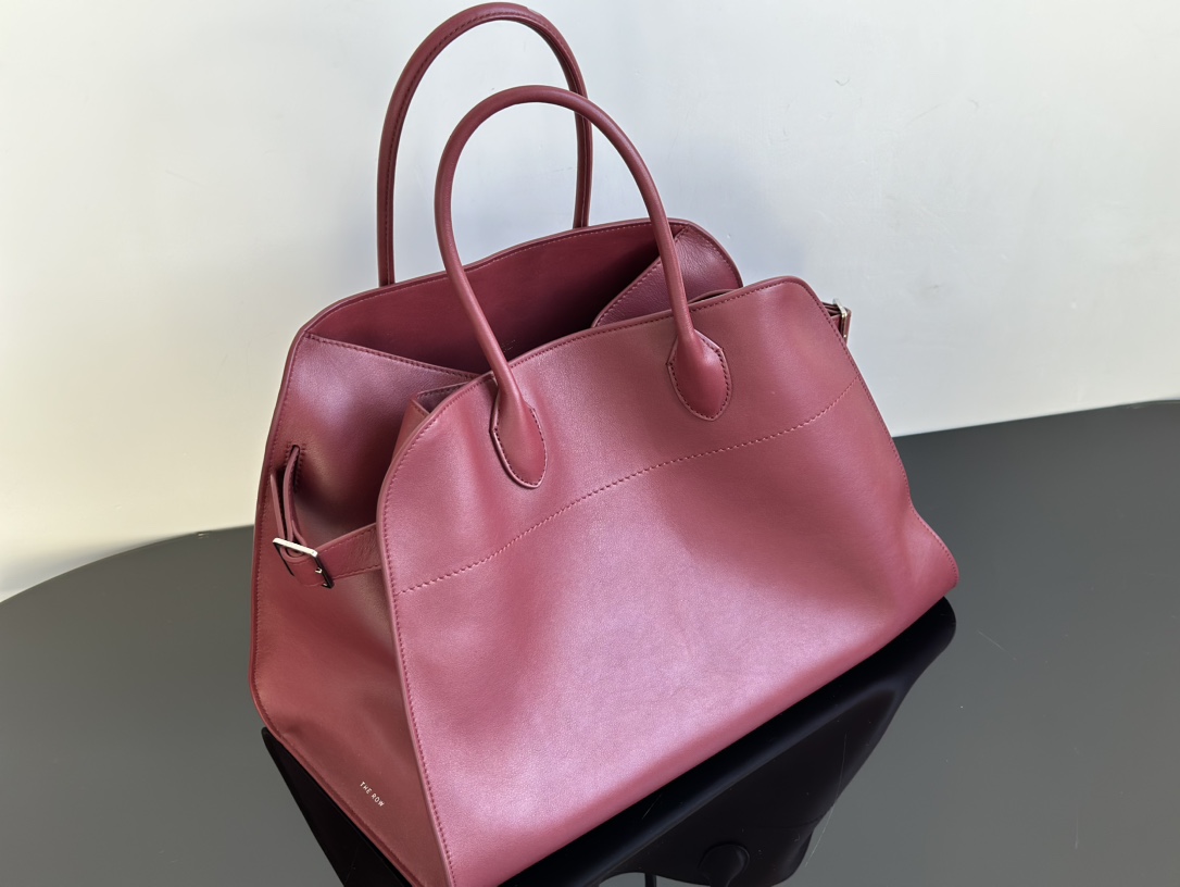 THE ROW Soft Margaux 15 Bag in Leather Burgundy/Silver Hardware