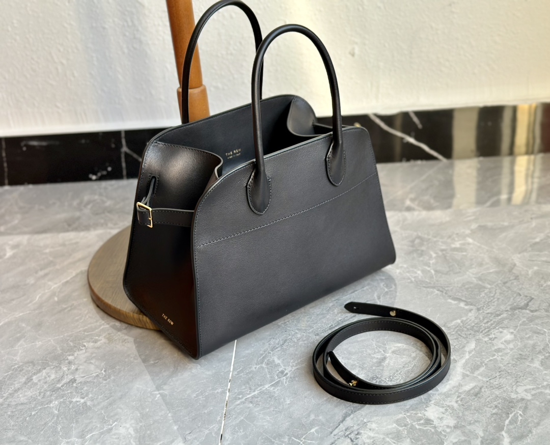 THE ROW Soft Margaux 12 Bag in Leather Black/Gold Hardware