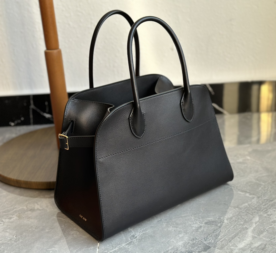 THE ROW Soft Margaux 12 Bag in Leather Black/Gold Hardware