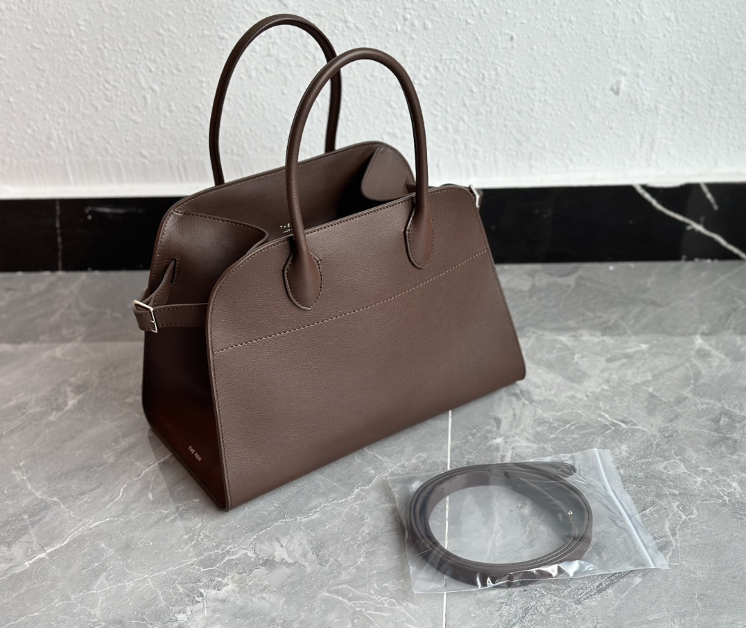 THE ROW Soft Margaux 12 Bag in Leather Brown/Silver Hardware