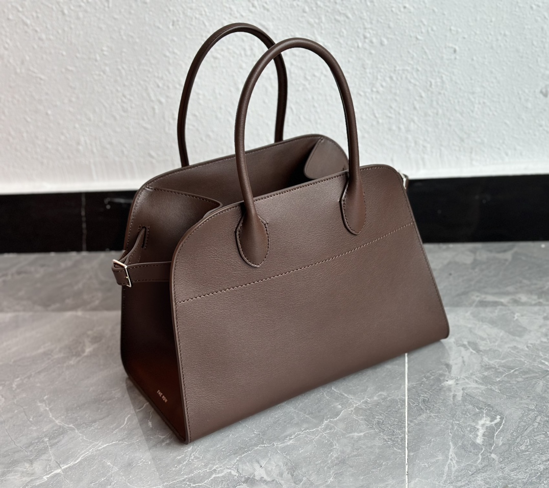 THE ROW Soft Margaux 12 Bag in Leather Brown/Silver Hardware