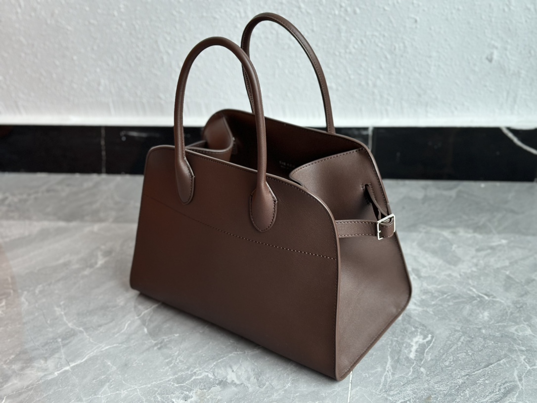 THE ROW Soft Margaux 12 Bag in Leather Brown/Silver Hardware