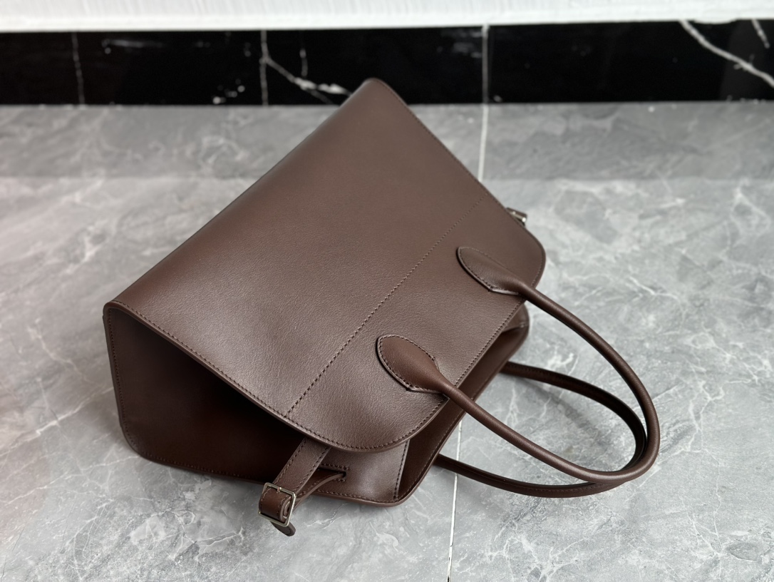 THE ROW Soft Margaux 12 Bag in Leather Brown/Silver Hardware