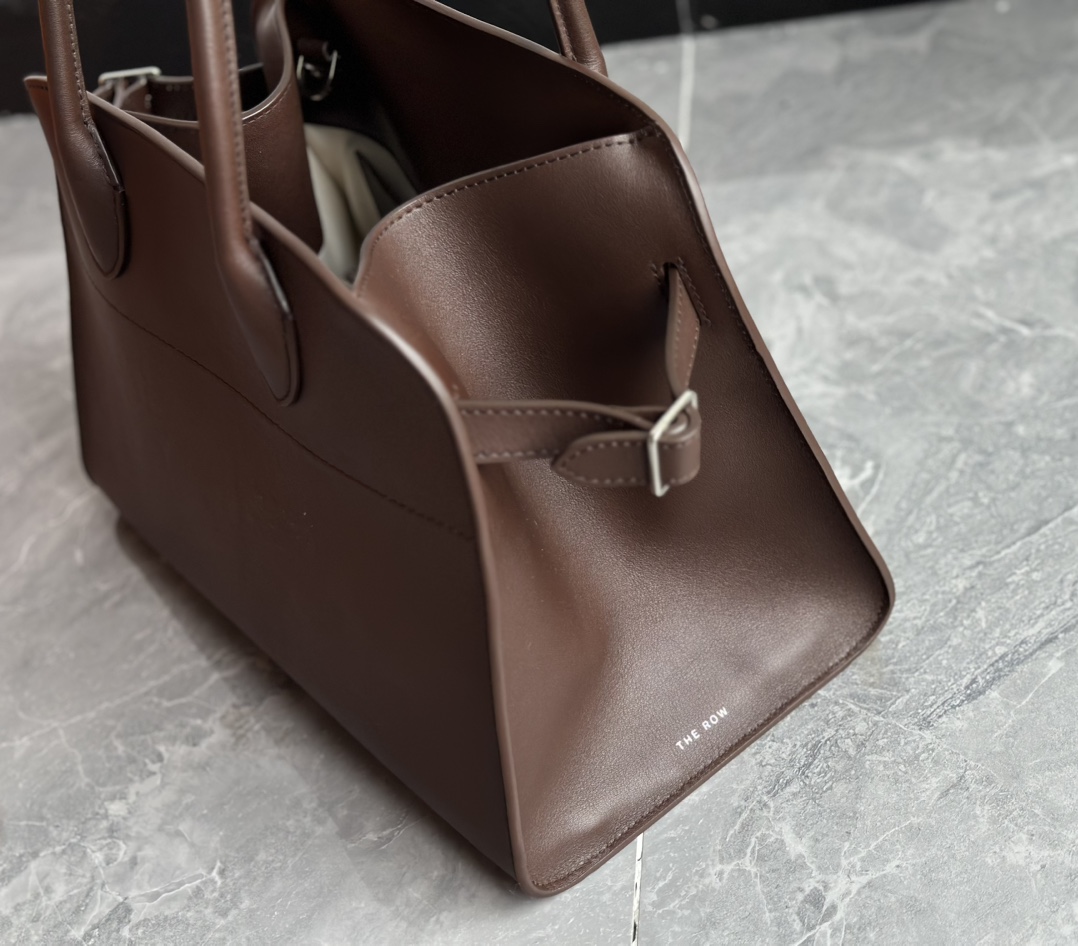 THE ROW Soft Margaux 12 Bag in Leather Brown/Silver Hardware