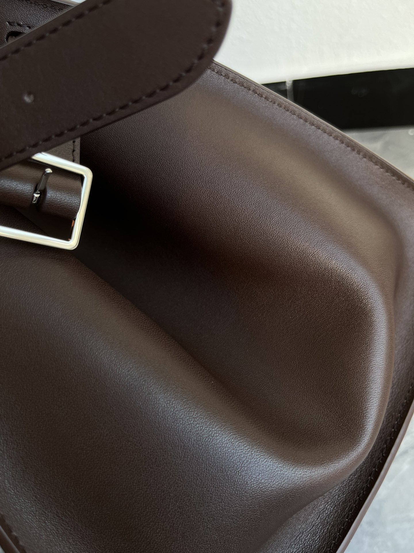 THE ROW Soft Margaux 12 Bag in Leather Brown/Silver Hardware