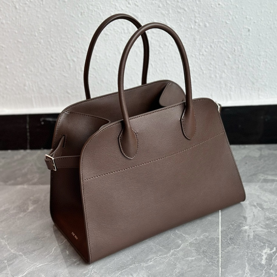 THE ROW Soft Margaux 12 Bag in Leather Brown/Silver Hardware