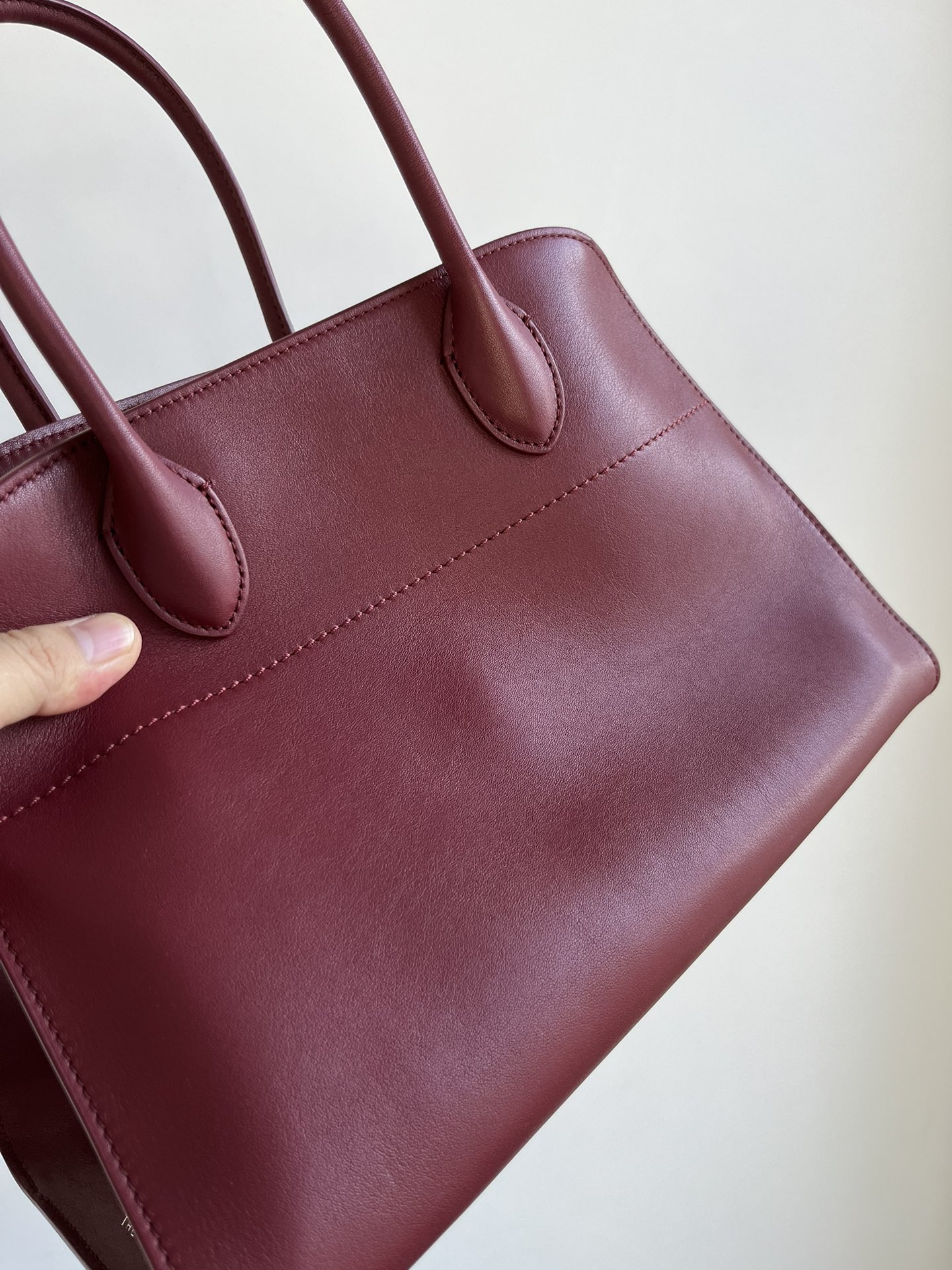 THE ROW Soft Margaux 12 Bag in Leather Burgundy/Silver Hardware