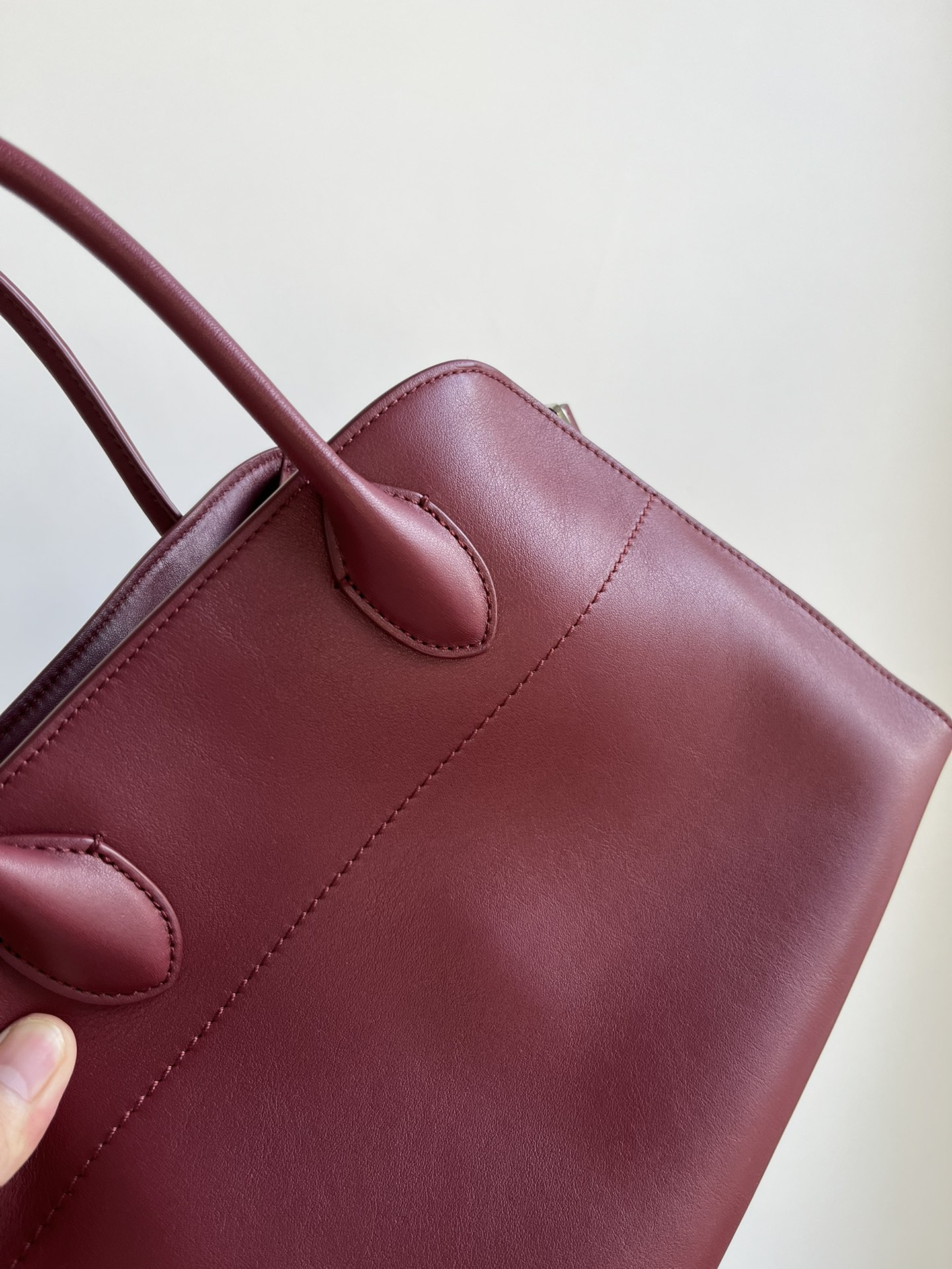 THE ROW Soft Margaux 12 Bag in Leather Burgundy/Silver Hardware