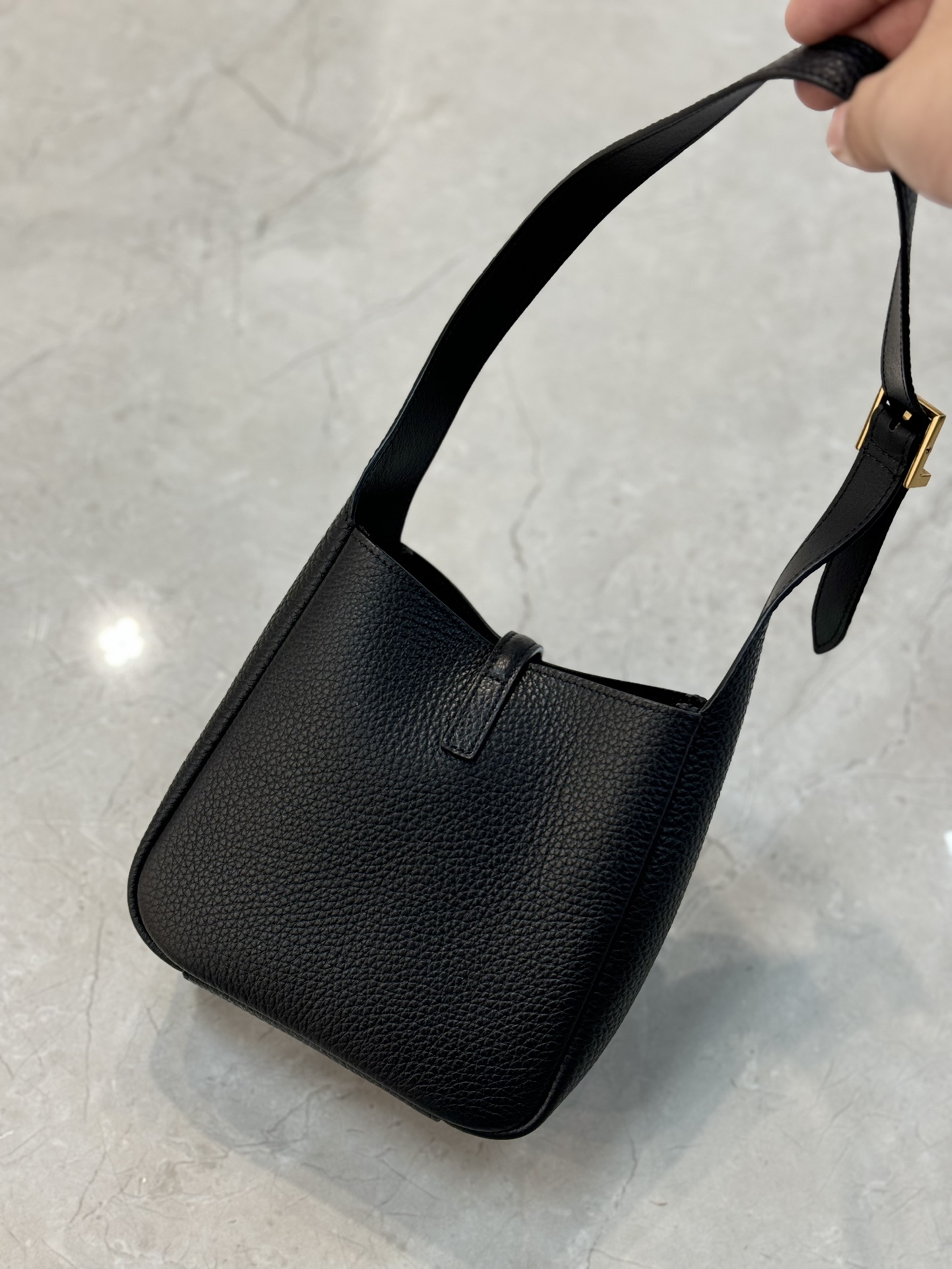 SAINT LAURENT LE 5 À 7 supple baby bag in grained leather Black