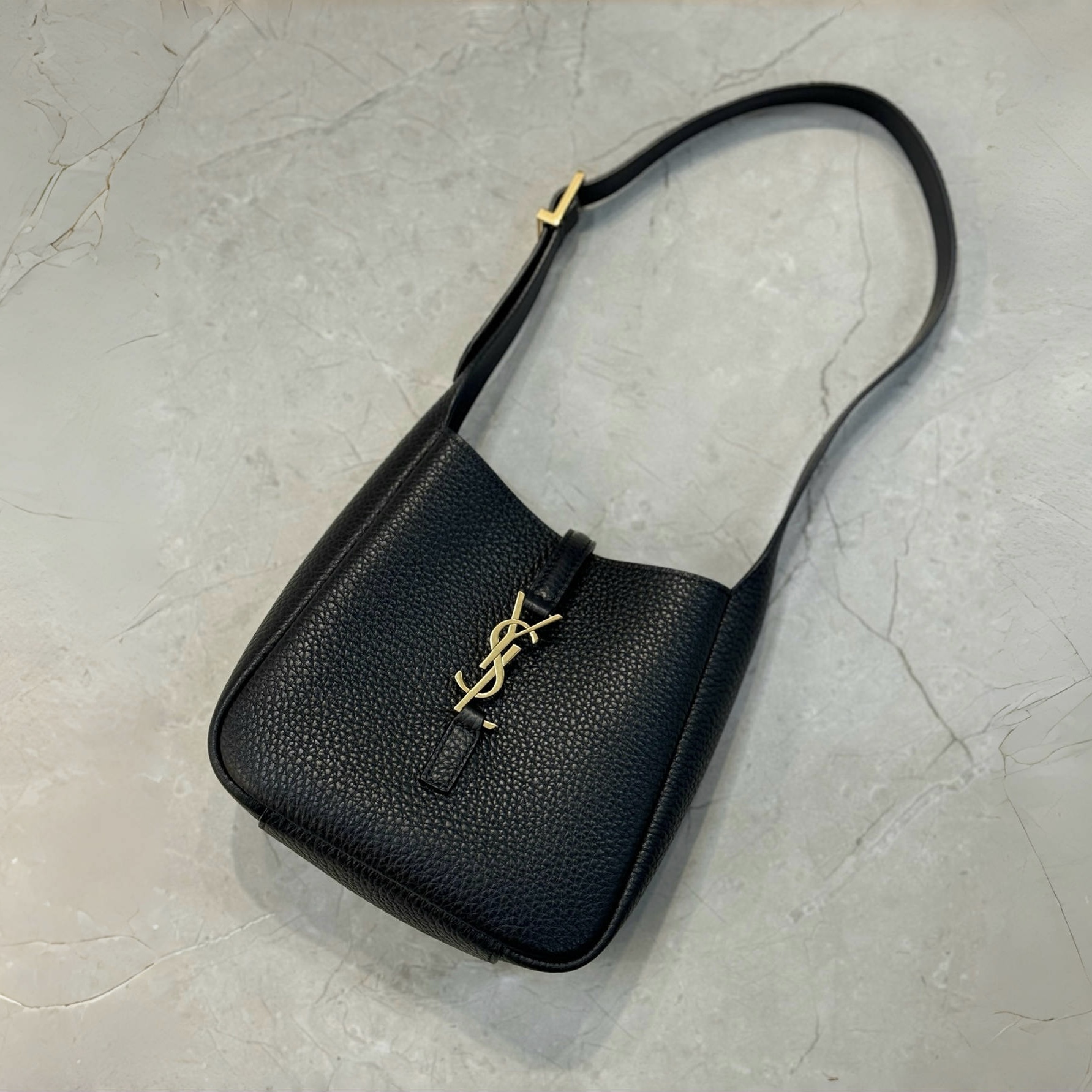 SAINT LAURENT LE 5 À 7 supple baby bag in grained leather Black